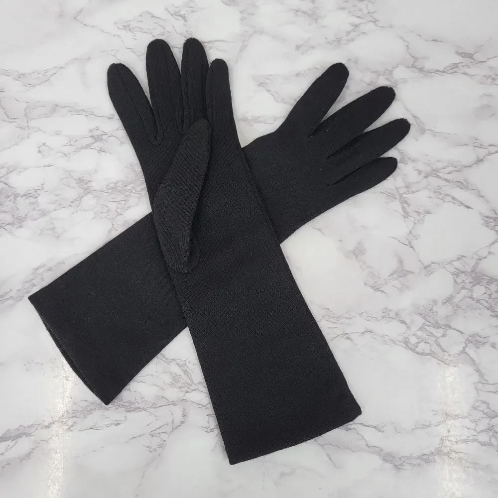 Vintage Wool Classic Long Black Women's Gloves